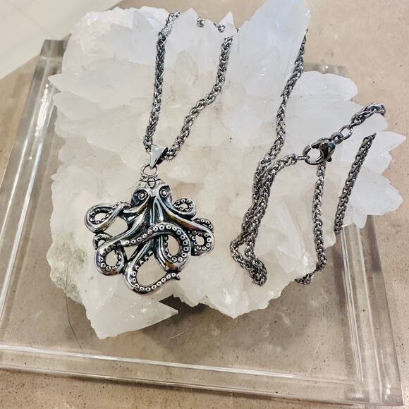 Sterling Silver Octopus Necklace – Oxidized Finish - Picture 1 of 6